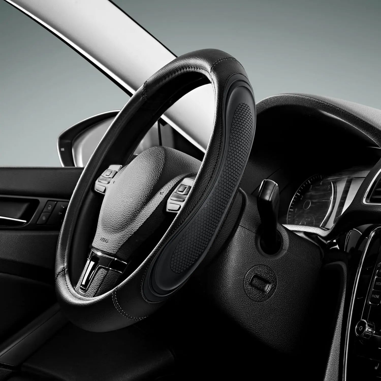 Steering Wheel Cover - Microfiber Leather Steering Wheel Wrap  14.5-15 Inch Steering Wheel Cover Non-Slip for Men Women Black Color