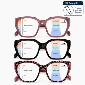 Oversized Progressive Multifocal Reading Glasses for Women & Men, HD Clear Lens Readers, Lightweight Square Frame Eyeglasses for Daily Reading & Screen Use