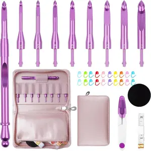 Interchangeable Crochet Hooks Set with Case Inline Crochet Hooks Size from 3mm-8mm Ergonomic Handle Crochet Needles Set with Case for Beginners