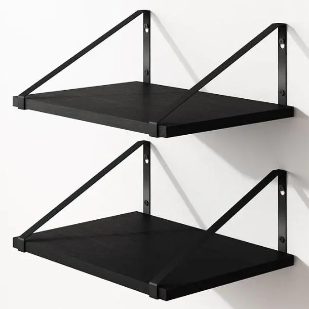[New Deal] 12-Inch Deep Black Adjustable Acrylic Floating Wall Shelves - Room Accessories for Wall Decor, Kitchen Organization & Multi-Purpose Storage