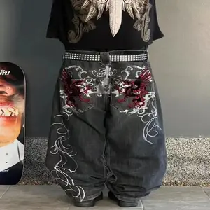 Streetwear Y2K Gothic Denim Trousers Harajuku Punk Dinosaur Embroidery Washed leans Hip Hop Wide Leg Oversized Jeans Mens Womens Menswear Pants baggy jeans men pants men fashion trends casual summer outfit men's gifts baggy pants clothes me