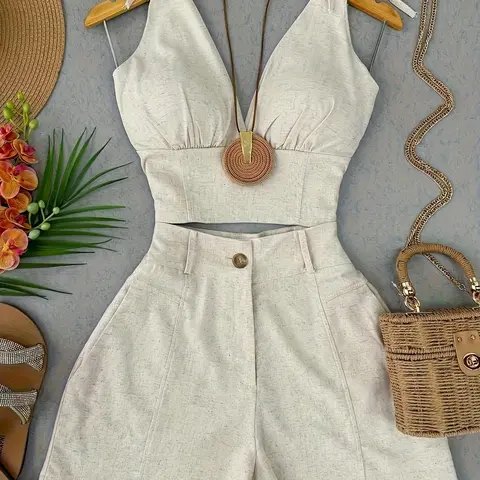 Vintage Solid Sleeveless Waist-Defining Fit Crop Tank Top and Shorts Set, Retro Style for Summer Essential for Women, Casual Everyday Set