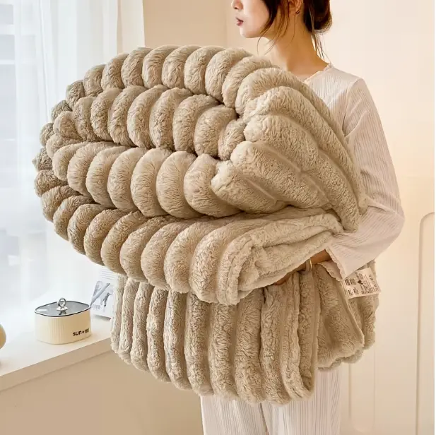 Ultra-Soft Thick Fleece Blanket | Multi-Color, 3D Faux Rabbit Fur, Double-Sided, Ideal for All Seasons, Home, Office, Travel, Camping, Gift for All Occasions