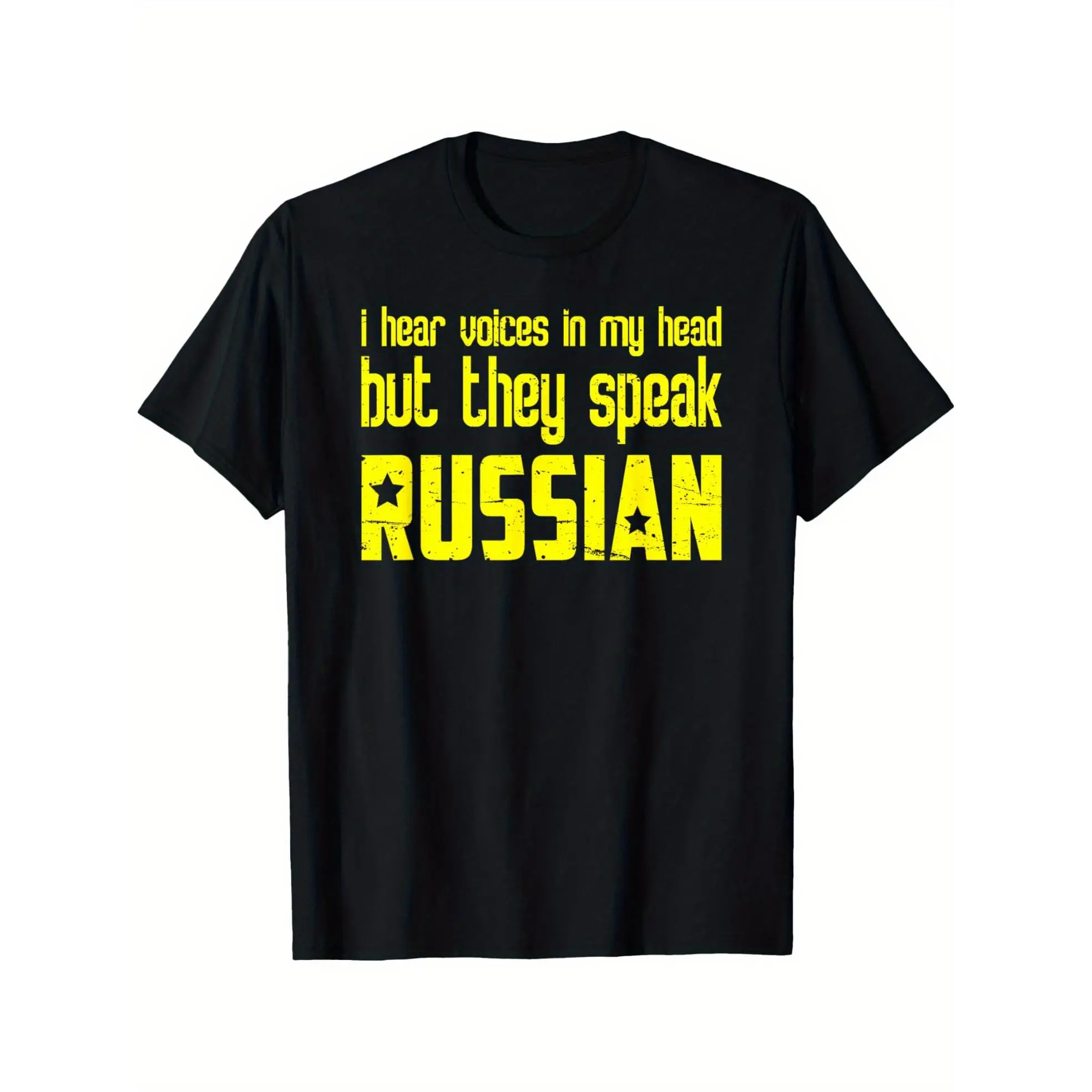 I Hear Voices in My Head But They Speak Russian T-shirt Comfortable, Casual Short Sleeve, Daily Wear, All Season, Black, Men,Made in USA