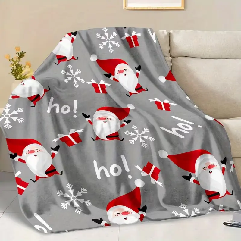 1 pc Fluffy Blanket, Santa Claus Print White Throw Blanket, White Blanket Barefoot Dream Blanket, Throw Blanket for Sofa, Winter Warm Blanket, Living Room Bedroom Decoration, Lunch Break Camping Multifunctional Blanket, Birthday Gift