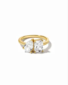 Sami Jewels Toi et Moi Ring, 925 Sterling Silver Diamond Fashion Ring, Elegant Gold Plated Couples Rings, Sizes 4-10, Hypoallergenic, Wedding Ring, Promise Ring, Engagement Ring For Me, Gorgeous Ring