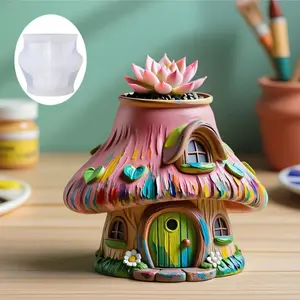 Fairy Tale Mushroom House Silicone Mold, Easy Release, Reusable for Resin Containers, Perfect for Kids' Room Decor & Christmas Ornaments