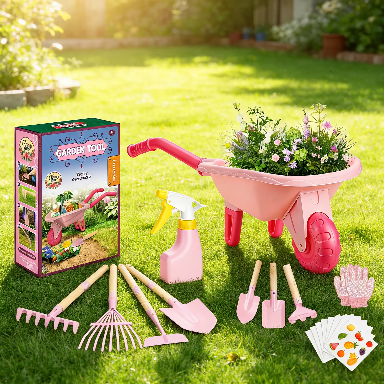 Unisex Kids Garden Tool Set with Wheelbarrow & Spray Bottle - Sturdy Specialty Garden Equipment, for Toddler Playtime, Holiday Gifts (Christmas, Easter, Birthdays), All-Season Outdoor Use, Holidays