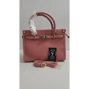 Turn Lock Handbag Style #2 Pink PU Leather & Nylon Adjustable Strap Wall Pocket Zipper Closure Fashion Accessory