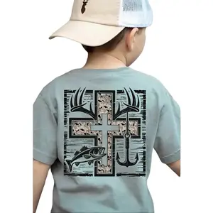 [Update color palette] Cross Camo Hunting and Fishing Youth T-Shirt – Southern Boy-Inspired Cotton Tee for Kids, Western Toddler Outfit, Casual Summer Gift for Son, Family Matching Shirtts