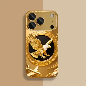 New Golden Eagle Gold Plated Glass Phone Case, High Definition Glass Design Phone Protection Case, Suitable for iPhone 17 Pro Max 16 15 14 13 12 11 Samsung Galaxy S25 Ultra S24 S23 S22 S21 S20 A Series All Inclusive Phone Case