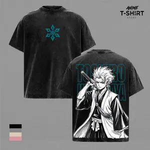 Toshiro Hitsugaya Bleach Bankai Anime T-Shirt Vintage Acid Wash Oversized Gym Pump Graphic Tee Thousand Year Blood War Streetwear