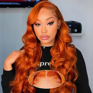 Tuneful Ginger Orange #350 Wig Human Hair 13X6 Lace Front Wigs Body Wave Wig 13x6 HD Transparent Lace Front Wig Human Hair 180% Density 350 Colored Wig Pre Plucked Hairline With Baby Hair