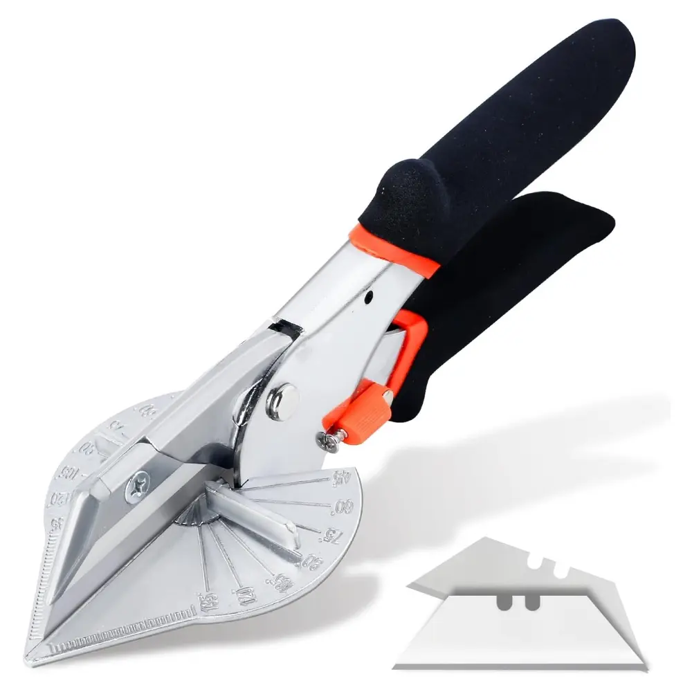 Multi Angle Miter Shear Cutter Hand Tools,45-135 Degree Adjustable Angle Scissors Trim Shears Tools for Vinyl Wood Molding Trim, 2 Extra Spare Blades Included