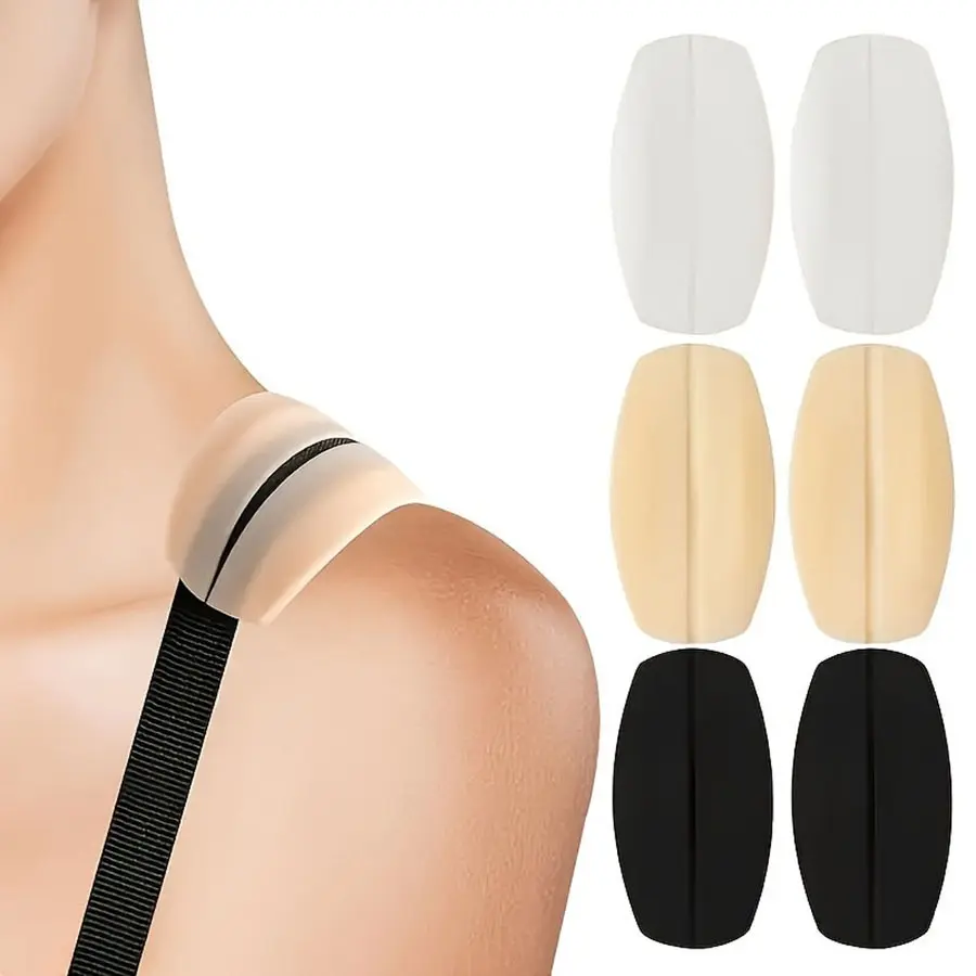 6pcs Non-Slip Silicone Bra Strap Pads - Invisible, Comfortable Anti-Slide Shoulder Pad Holders for Bras in Solid Colors (Non- Material)