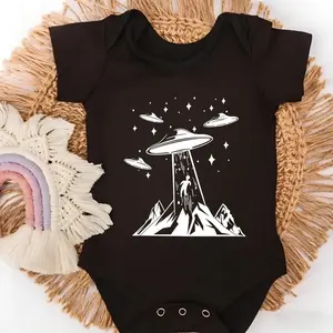 UFO Alien Abduction Baby Bodysuit, Funny Space Mountain Newborn Romper, Sci-Fi Themed Baby Shower Gift for Boy Girl