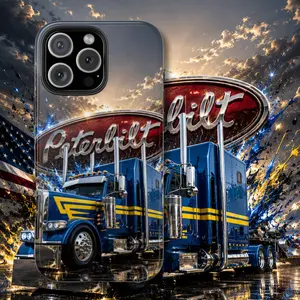 Blue Peterbilt Truck Phone Case, Peterbilt 389 iPhone Cover, American Highway Big Rig Artwork, Trucker Lifestyle Gift, Shockproof Tough Case