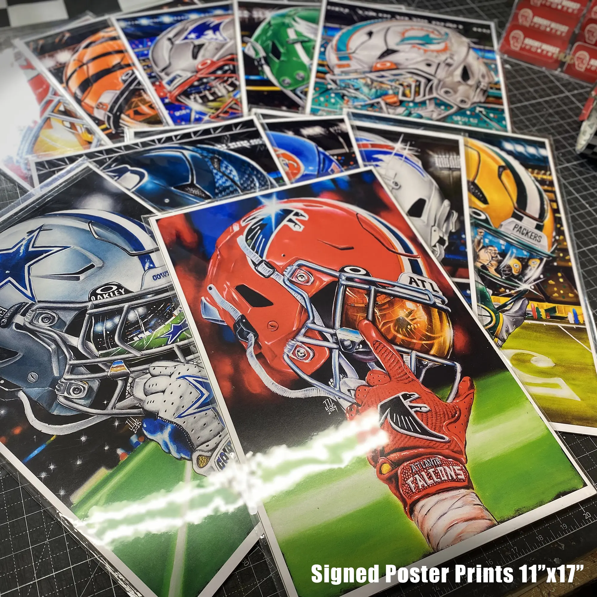Jeremy Worst Signed & Numbered Limited Edition Football Helmet Poster Prints, 2024-2026 Football Theme Artistic Decor, 11x17/16x24/24x36 Inches for Man Cave GameRoom Wall Decor