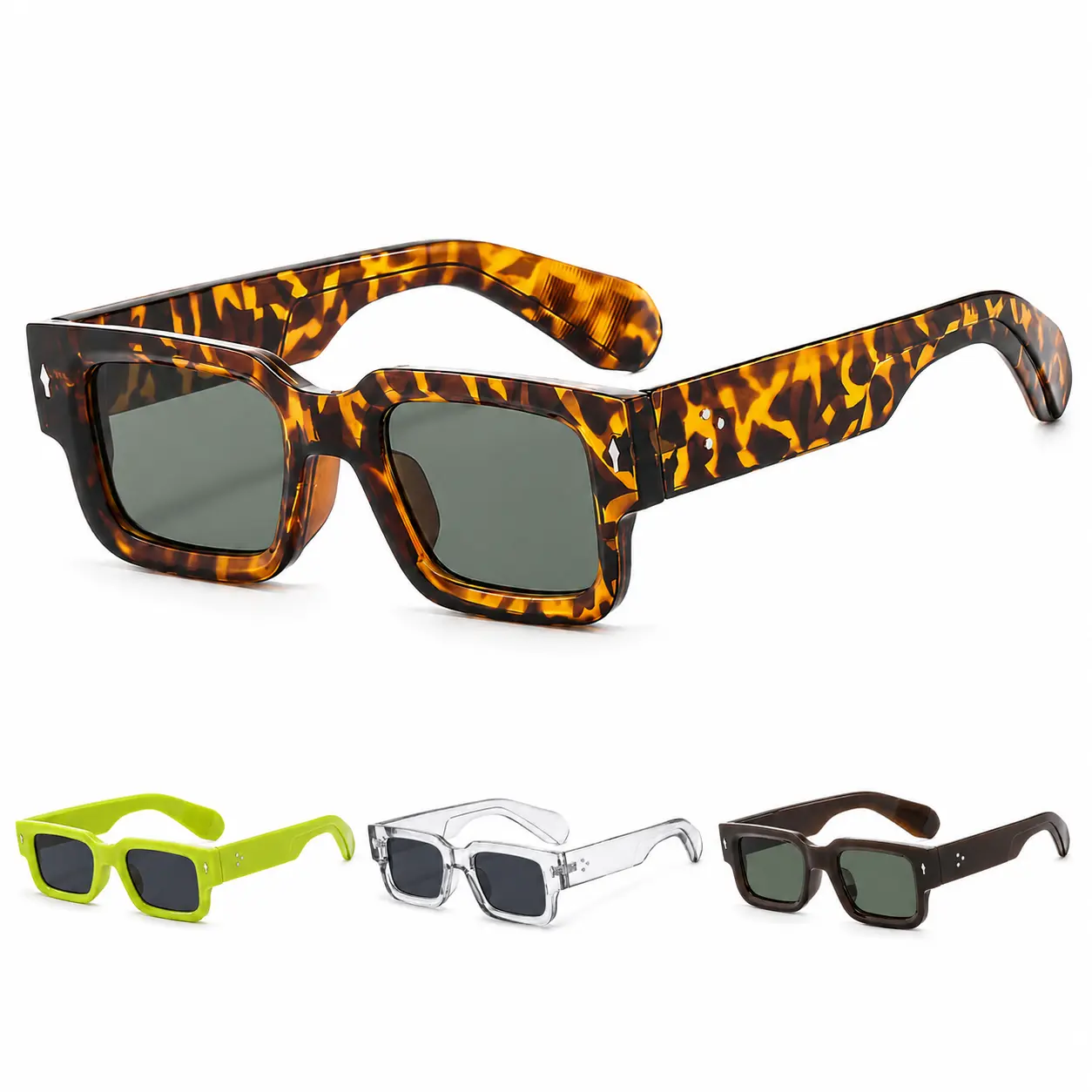 Retro Tortoise Shell Square Sunglasses for Men & Women, Chunky Thick Frame UV400 Fashion Eyewear, Y2K Shades for Streetwear, Vacation & Daily Wear