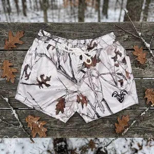 Goat Strength inseam arctic Camo shorts | Snow Camo gym shorts | Realistic white Camouflage athletic shorts