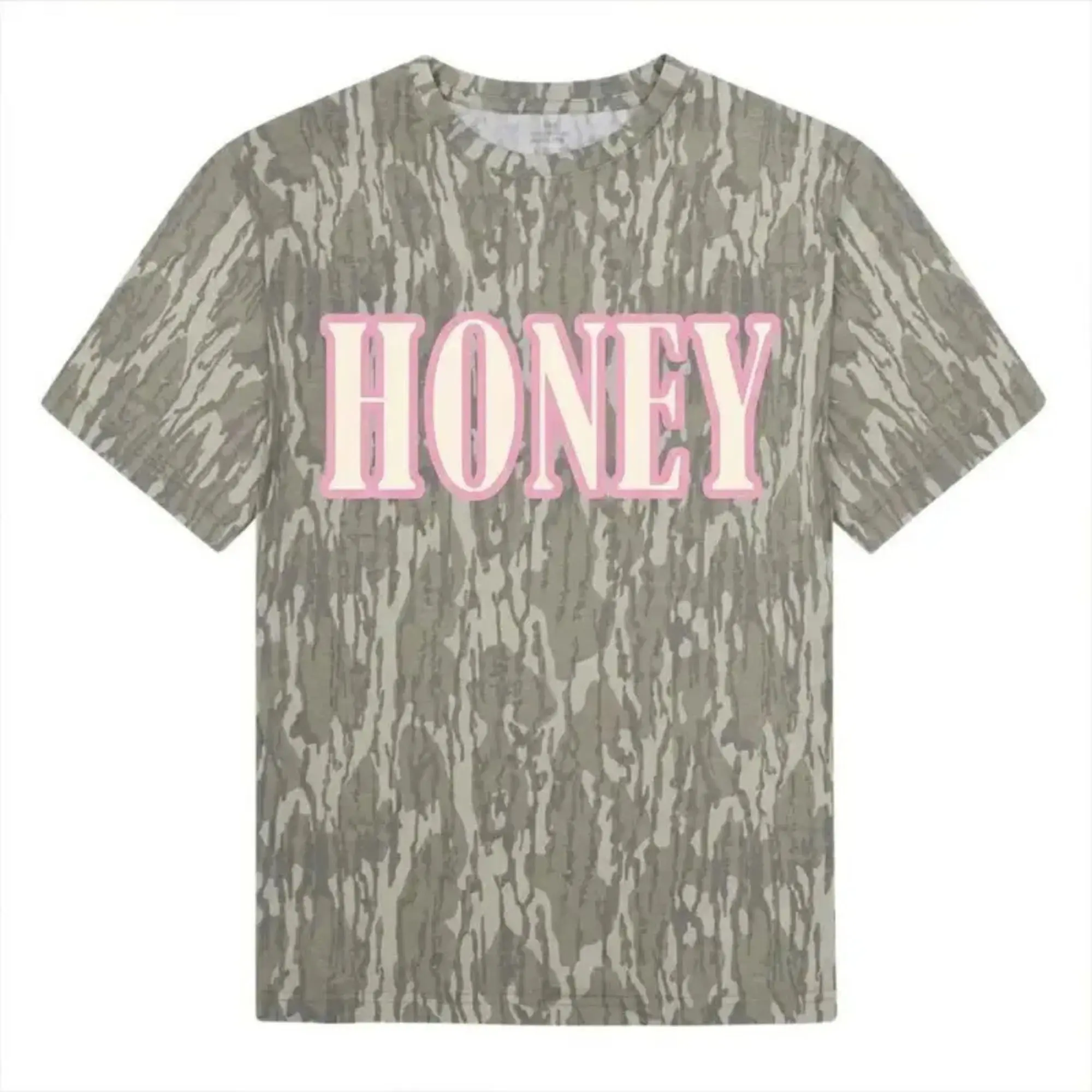 Men's Pink Woodland Camo HONEY Graphic Short-Sleeve T-Shirt - Vintage Outdoor Cotton Unisex Tee, S-5XL