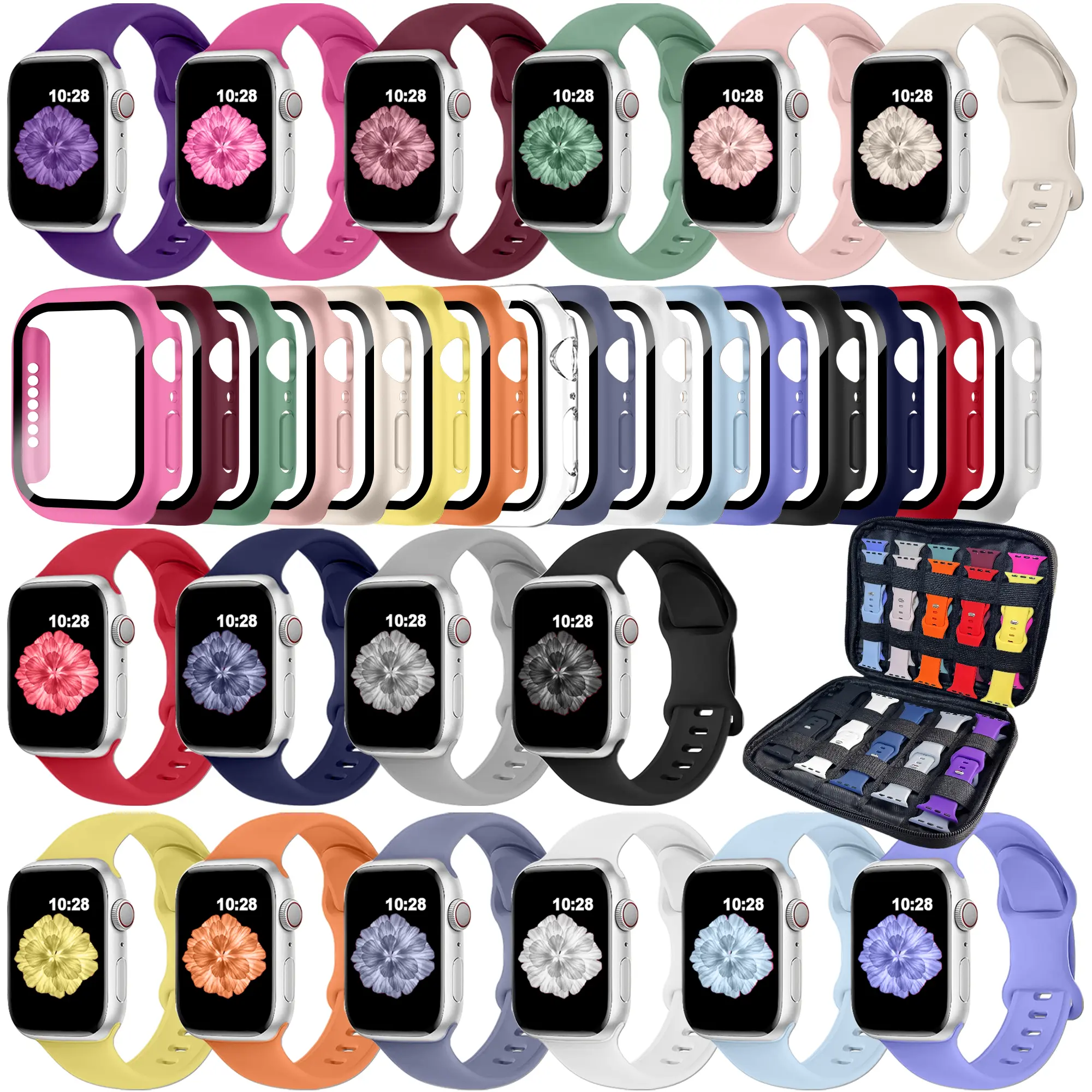 16 Pack Band Compatible with Apple  Bands 40mm 41mm 42mm 44mm 45mm 46mm for Women Men, Screen Protector  Band&Organizer for iWatch Series 11 10 9 8 7 6 5 4 SE（Please select the correct size）Excluding  PC Hard Thin Case Watch,father'sdaygifts siliconewatch