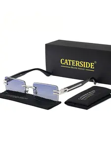 Unisex Simple Style Rimless Sunglasses, Trendy Casual Tinted Lens Sunglasses for Everyday Use, Fashion Accessories for Outdoor Activities