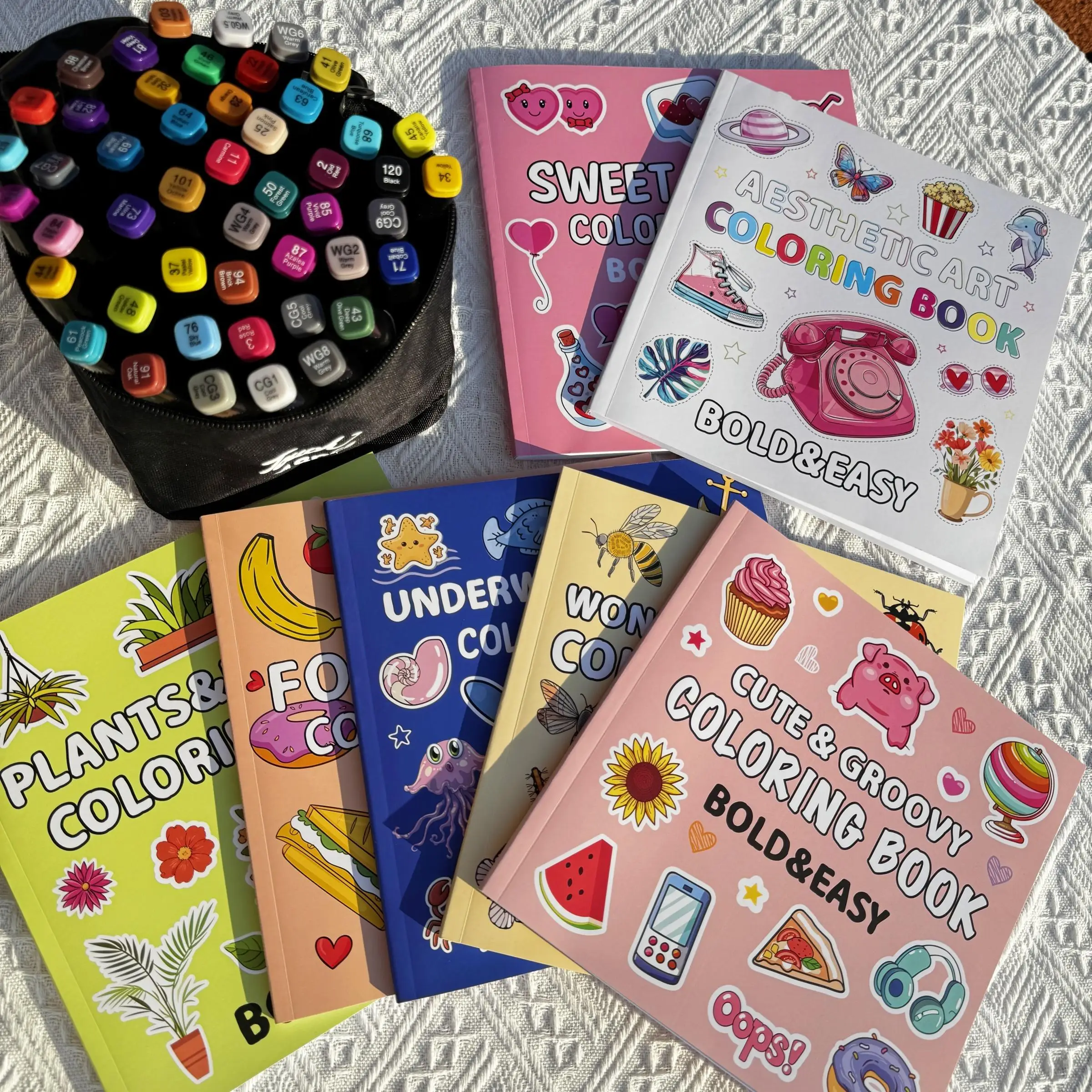 Cartoon Coloring Book Set, Various Themed Coloring Book & 48 Colors Double-ended Marker Pen, Art Supplies for Daily Leisure, Gift Ideas for Boys & Gir