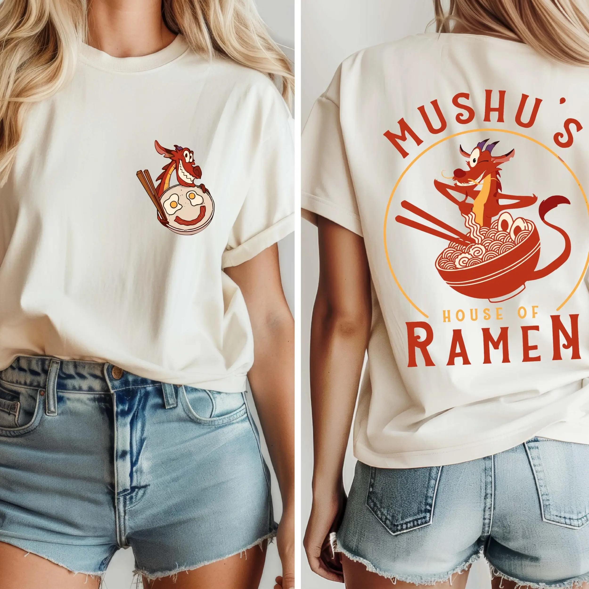 Mushu's House Of Ramen Graphic Tee, Retro Mulan Dragon Youth Shirt, Vacation Mushu 2-Sided Unisex T-Shirt, Perfect Gift For Men, Women, And Kids