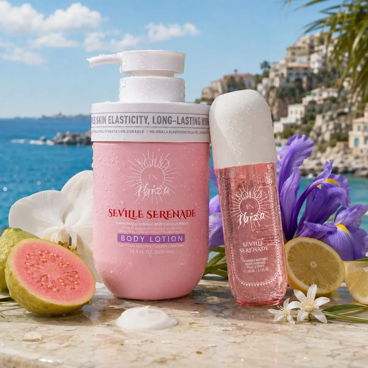 SOLO EN IBIZA Seville Serenade Body Care Duo - Lotion, Shower & Mist Set for Smooth Skin with Coconut & Guava, Long-Lasting Daily Fruity Floral Scent, Bright, Scented, Aroma