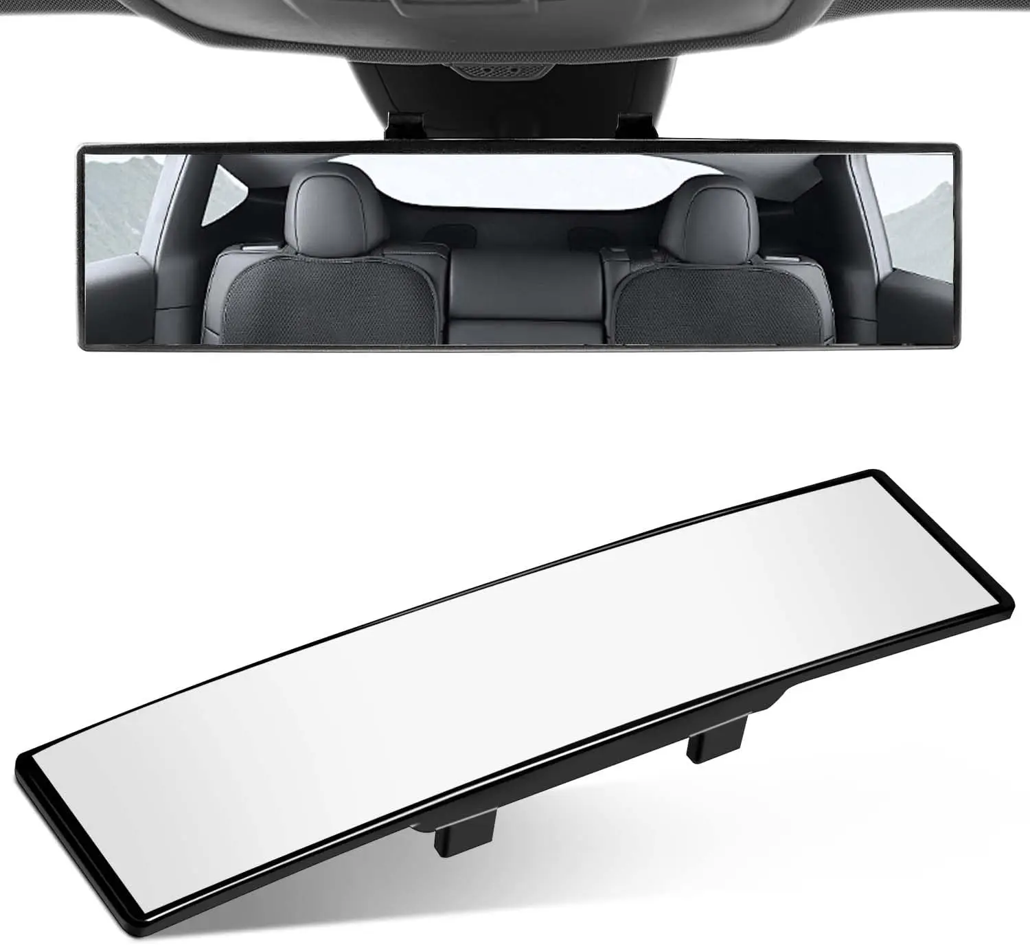 Universal 11.81 Inch Panoramic Convex rear view mirror, Interior Clip-on Wide Angle to Reduce Blind Spot Effectively for Car SUV Trucks