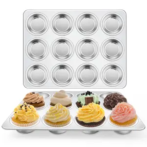 2 Pack Muffin Pan, Stainless Steel Muffin Tin with 12 Cups Regular Size, Nonstick Metal Cupcake Egg Bites Tray for Baking, Non Toxic & Rust Free, Oven & Dishwasher Safe