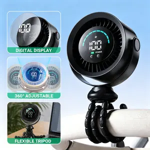 Qawtor 2026 Upgraded Portable Fan with LED Display & Flexible Tripod, 360° Adjustable USB Rechargeable Clip Fan for Desk, Travel & Outdoor summerwins