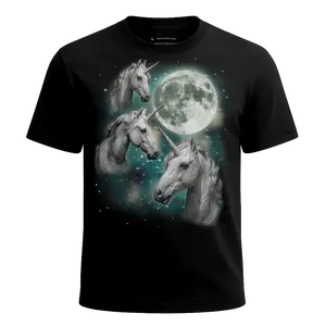 MagicMoon™ | Three Unicorn Moon, Adult Unisex Cotton Tee, Black