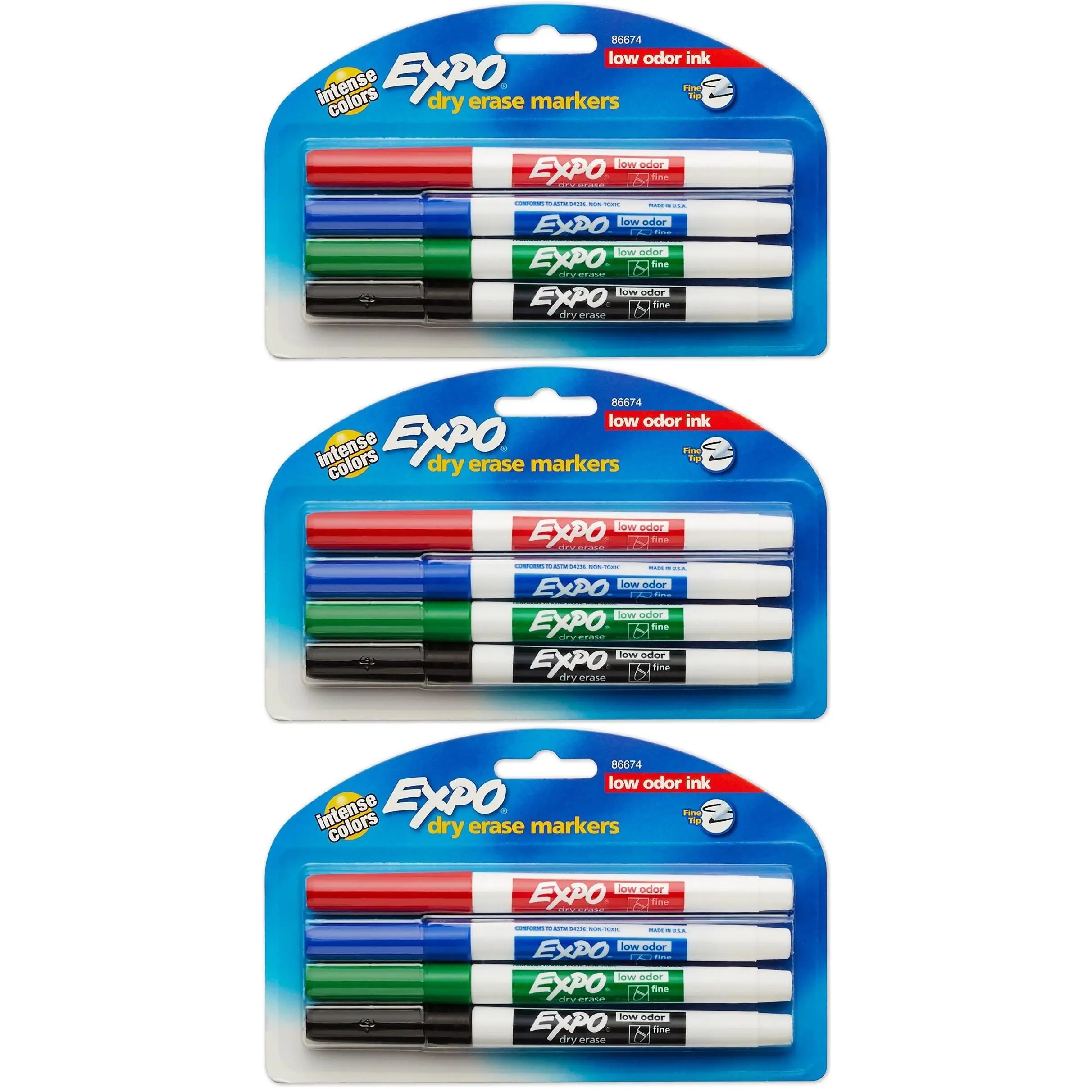 Expo Low-Odor Dry Erase Markers, Fine Point, 12-Pack, Assorted Colors