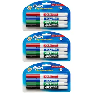 Expo Low-Odor Dry Erase Markers, Fine Point, 12-Pack, Assorted Colors