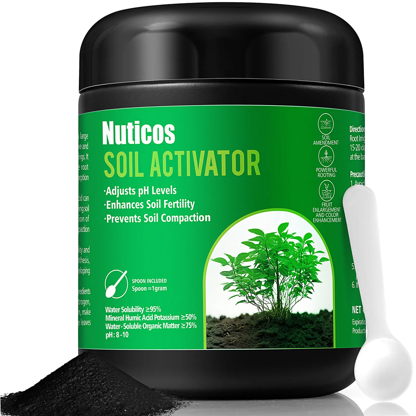 Nuticos Soil Revitalizer (17.6 oz / 500g), Lawn & Garden Soil Conditioner - Plant Food Enhancer, Concentrated Humic Acid - Yields 266 Gallons plant fertilizer