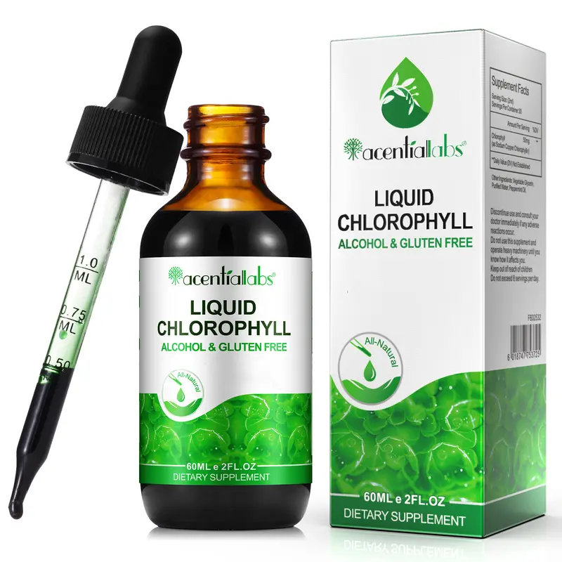 Acentiallabs Concentrated Chlorophyll Liquid Drops - Edible Vegan Dietary Gut Health Supplement, Digestive Health Support, Detoxifying Plant-Based Energy Boost for Adults, Rich and Full Texture (Consult Doctor for Adverse Reactions)