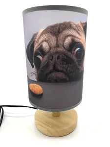 Cute Pug Decorative Lights Table Lamp Bedside Night Light Wood Base Room Decoration or Great Gift Ideas