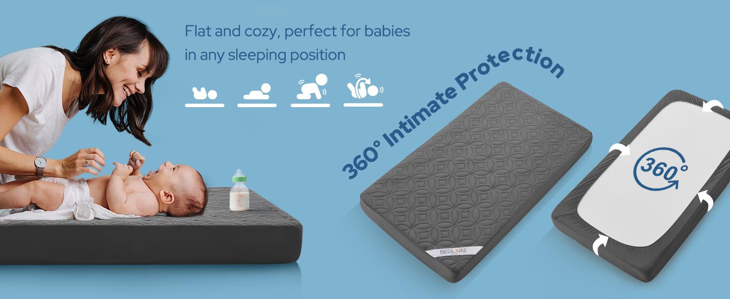 SpringGlowUp【BEDLORE】Luxury Waterproof Crib Mattress Protector – Ultra-Soft, Noiseless & Breathable Toddler Bed Cover. Quilted for comfort, this machine washable pad fits standard 52"x28" cribs—perfect for nursery, bedwetting, and overnight protection.
