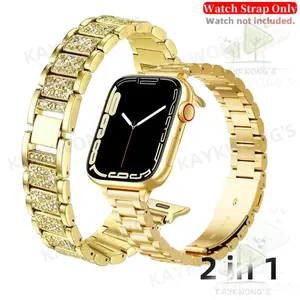 KAYKWONG'S 2-In-1 Set include 1 Diamond Metal Band & 1 Classic Stainless Steel Strap Compatible with  iWatch 49mm 46mm 45mm 44mm 42mm 41mm 40mm 38mm Iwatch Series 11/10/9/8/7/6/5/4/3/2/1/se Smart Watch Strap Accessories