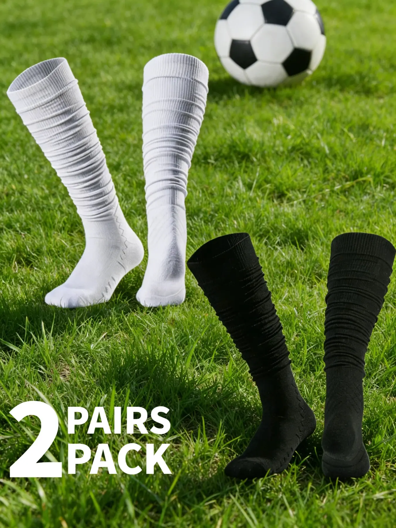 2 Pairs Anti-Slip Grip Sports Socks Athletic Socks Football Socks, Soccer Socks for Men and Women Over-the-Knee Long Socks Anti-Slip Socks All-Season Rugby Socks Solid Color Long Sports Socks