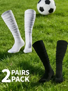 2 Pairs Anti-Slip Grip Sports Socks Football Socks, Soccer Socks for Men and Women Over-the-Knee Long Socks Anti-Slip Socks All-Season Rugby Socks Solid Color Long Sports Socks