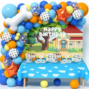118PCS Blue Dog-Themed Birthday Party Kit with Balloon Arch, Paw Print Foils, Bone Balloons, Backdrop & Tablecloth for Kids Boys Girls Celebration