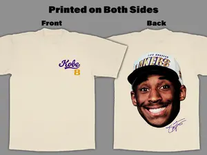 Kobe 8 Pocket & Lakers Rookie Back Print. Big Bryant Face Lakers Tshirt. 5.5 oz Heavy Cotton Tshirt Great Quality