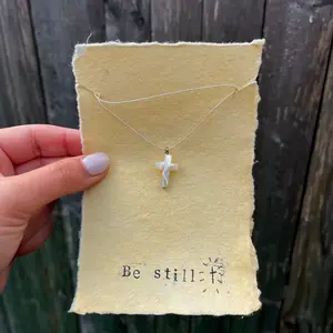 Be Still Cross Necklace / Cross Charm / Dainty Necklace / Shell Cross / Lightweight Necklace / Women Necklace / Silk Necklace Female Female