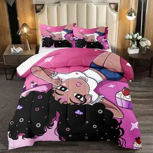 Black Girl Comforter Set Queen Bed Bedding Cute Teenage Girl Bedding Pink African Pattern Soft Microfiber 3 Piece Set, 1 Comforter + 2 Pillowcase