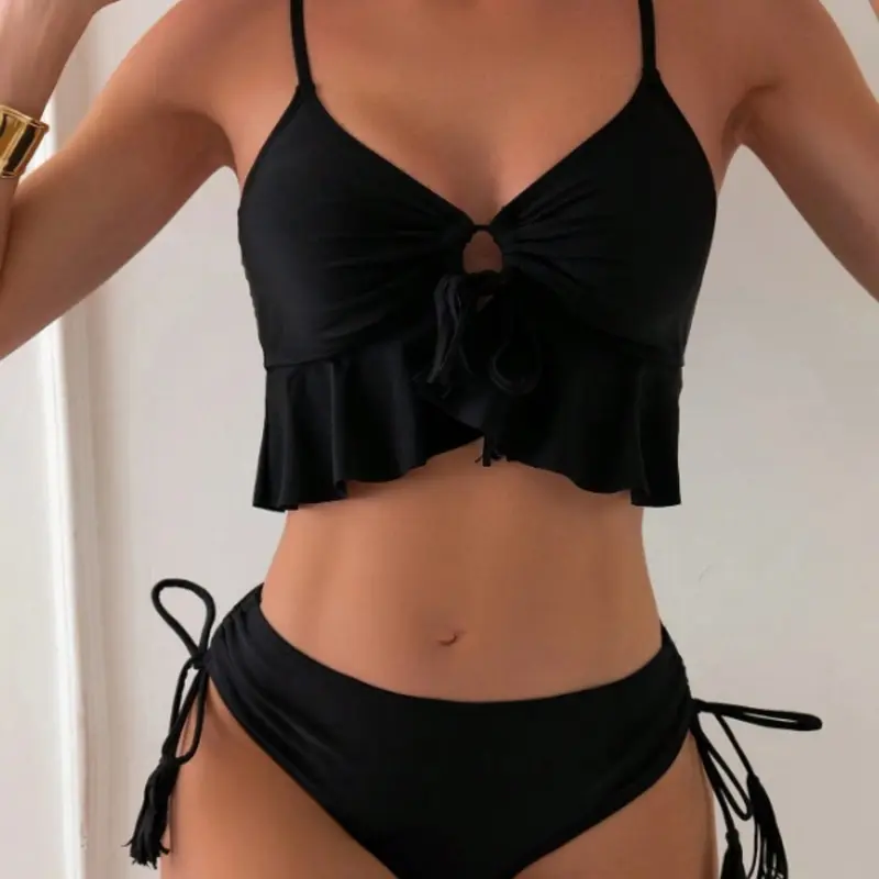 Summer Beach Hollow Out Thin Strap Bikini Set, Stylish Swimsuit Outfits for Women, Perfect for Pool Parties & Vacations