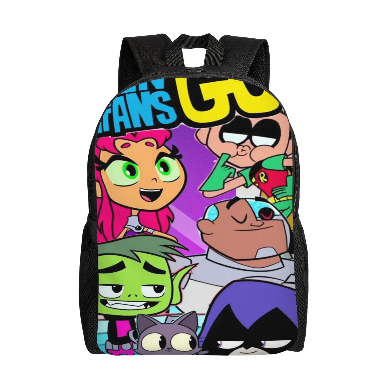 Teen Titans Go Backpack Trendy Print Student School Bag 17 Inch Laptop Travel Rucksack Lightweight Water-Resistant Durable for Boys Girls Men and Women Ideal Gift, Campus Life, Anime Backpacks, Printed, Unisex, Zipper, Built-In Organizer, Back To School H