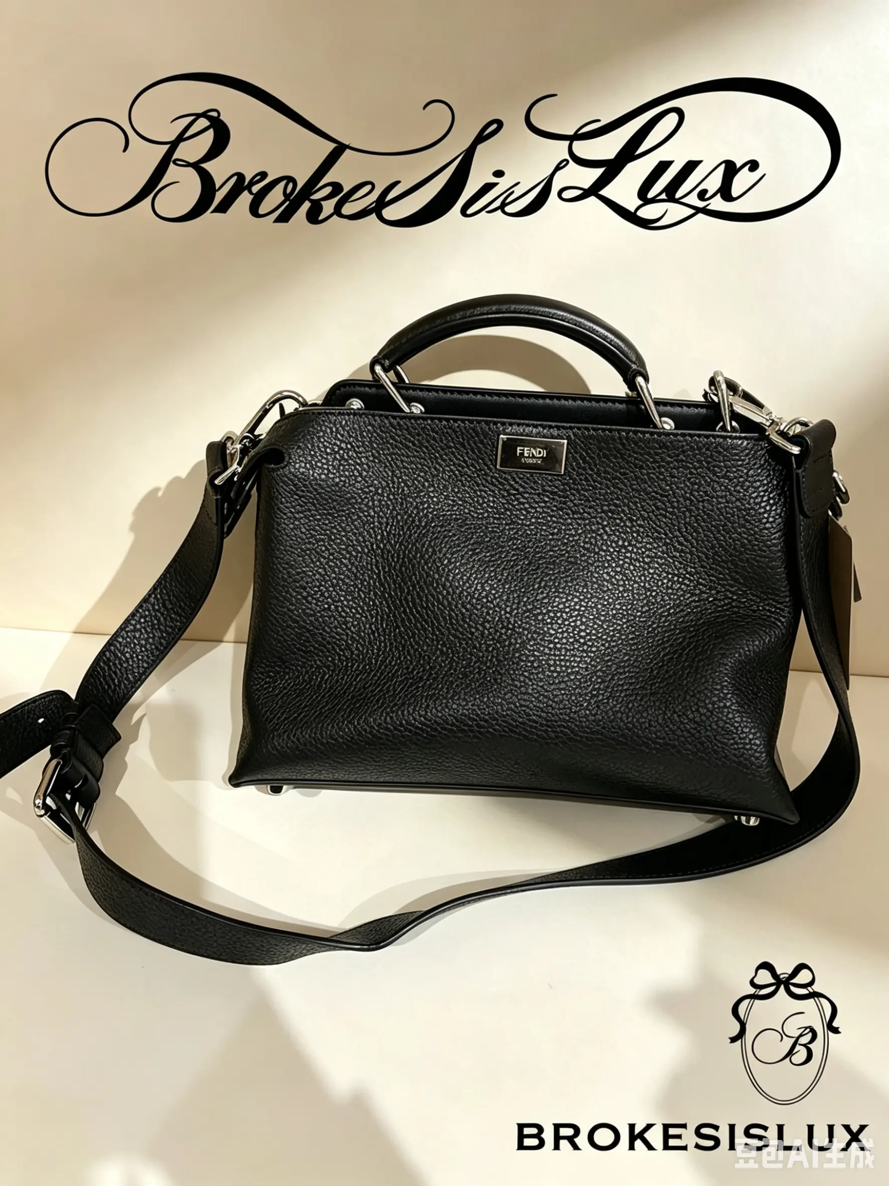 Pre-owned FENDI Peekaboo Medium Black Grained Leather Top Handle Crossbody Bag